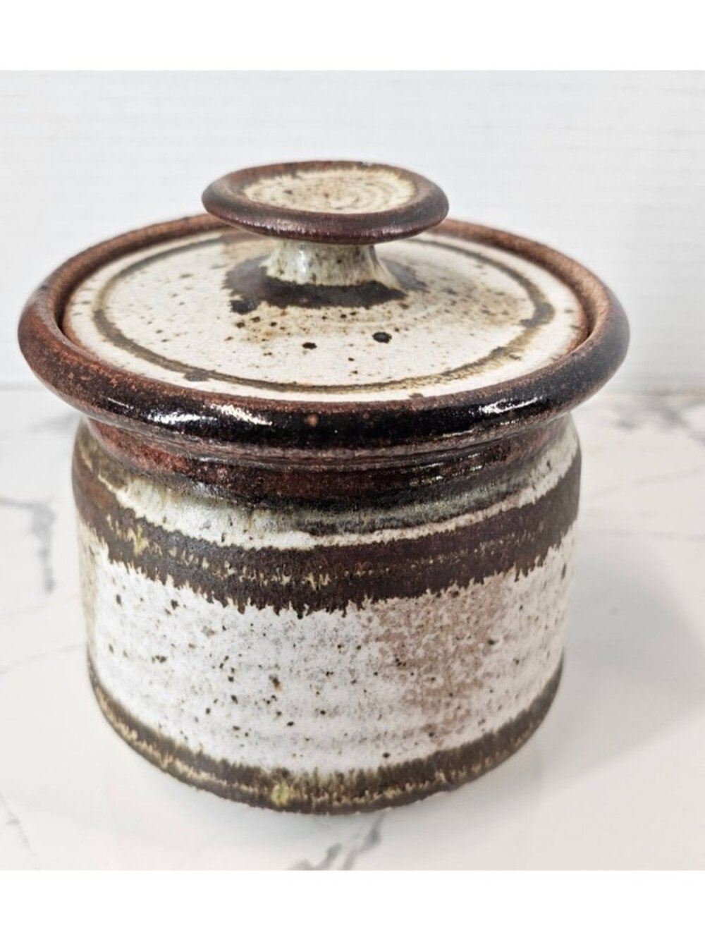 Vintage Studio Pottery Lidded Jar ,Stoneware Sugar Bowl Jam Pot, natural, organi